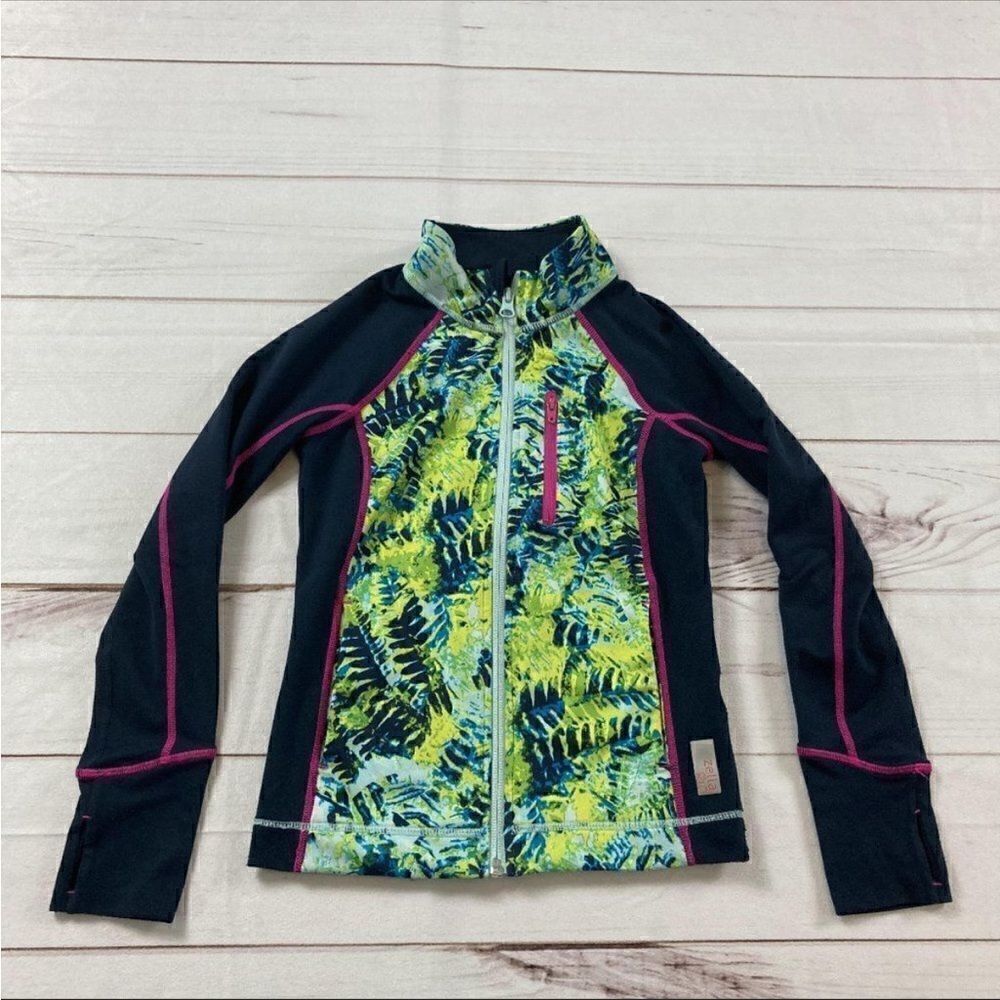 Zella Girls Leaf Print Long Sleeve Performance Full Zip Jacket Size XS